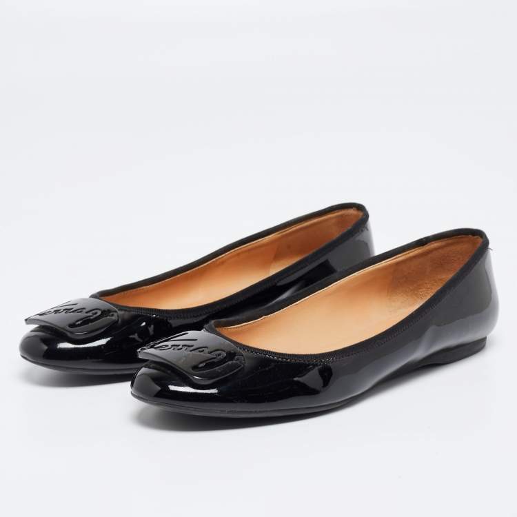 Pre Owned Salvatore Ferragamo Black Patent Leather Ballet Flats Size 39.5