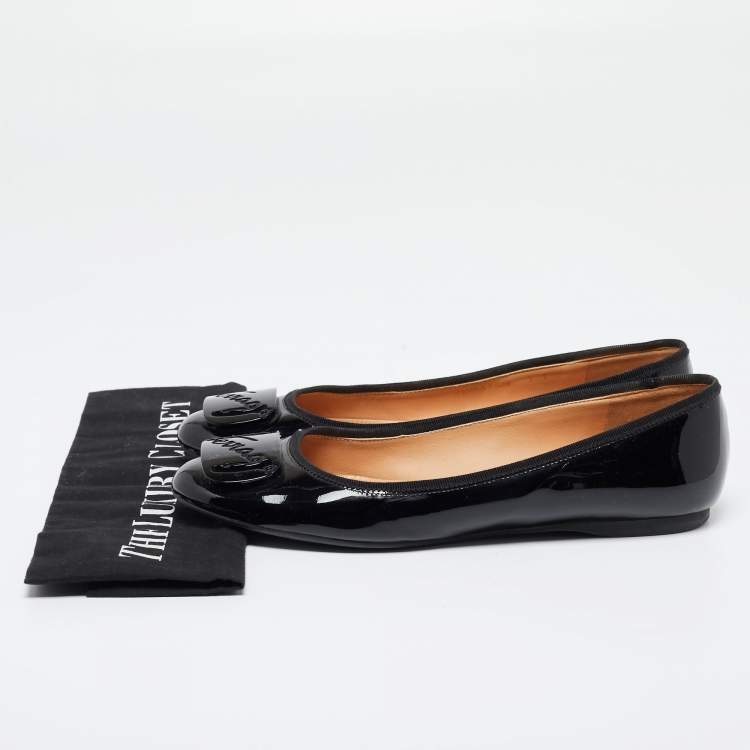 Pre Owned Salvatore Ferragamo Black Patent Leather Ballet Flats Size 39.5