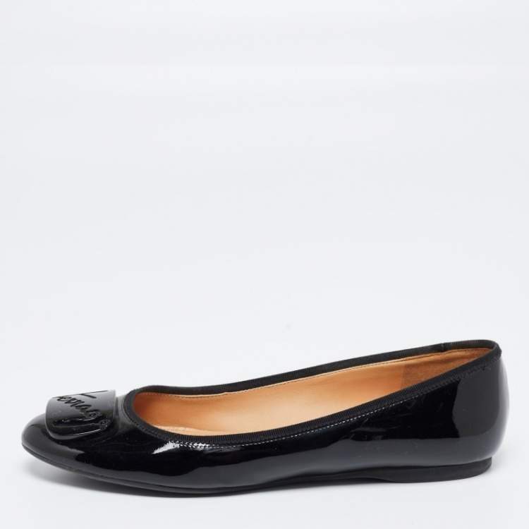 Pre Owned Salvatore Ferragamo Black Patent Leather Ballet Flats Size 39.5