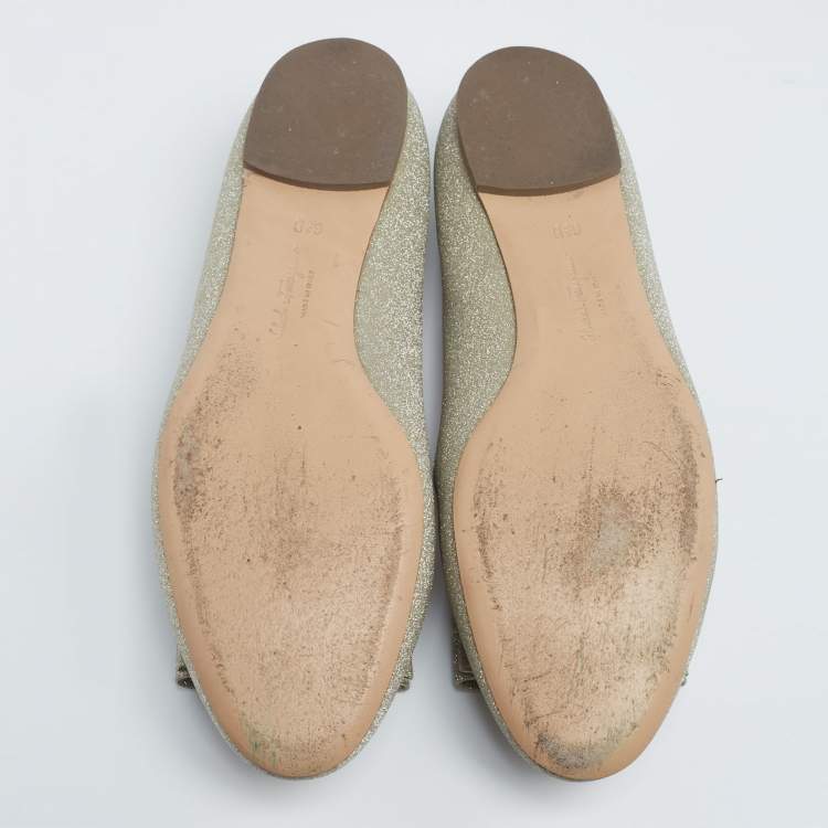 Pre Owned Salvatore Farragamo Silver Glitter Leather Varina Ballet Flats Size 37