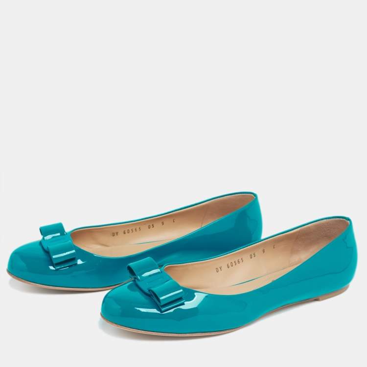 Pre Owned Salvatore Ferragamo Blue Patent Leather Varina Ballet Flats Size 39.5