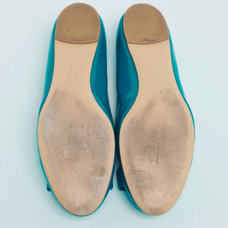 Pre Owned Salvatore Ferragamo Blue Patent Leather Varina Ballet Flats Size 39.5