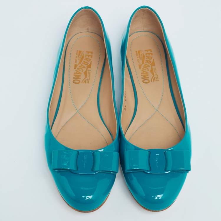 Pre Owned Salvatore Ferragamo Blue Patent Leather Varina Ballet Flats Size 39.5