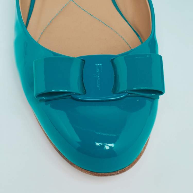 Pre Owned Salvatore Ferragamo Blue Patent Leather Varina Ballet Flats Size 39.5