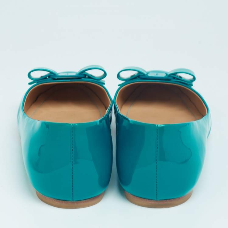 Pre Owned Salvatore Ferragamo Blue Patent Leather Varina Ballet Flats Size 39.5