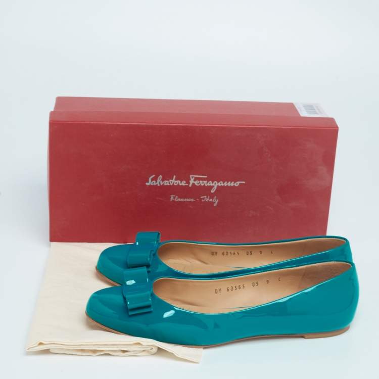 Pre Owned Salvatore Ferragamo Blue Patent Leather Varina Ballet Flats Size 39.5