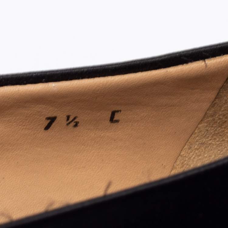 Pre Owned Salvatore Ferragamo Black Leather And Satin Crystal Embellished Bow Ballet Flats Size 38