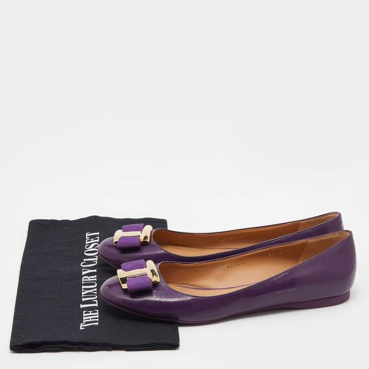 Pre Owned Salvatore Ferragamo Purple Patent Leather Vara Bow Ballet Flats Size 39