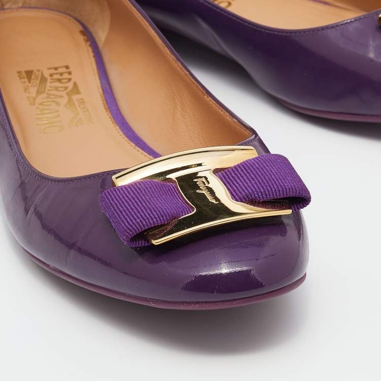 Pre Owned Salvatore Ferragamo Purple Patent Leather Vara Bow Ballet Flats Size 39