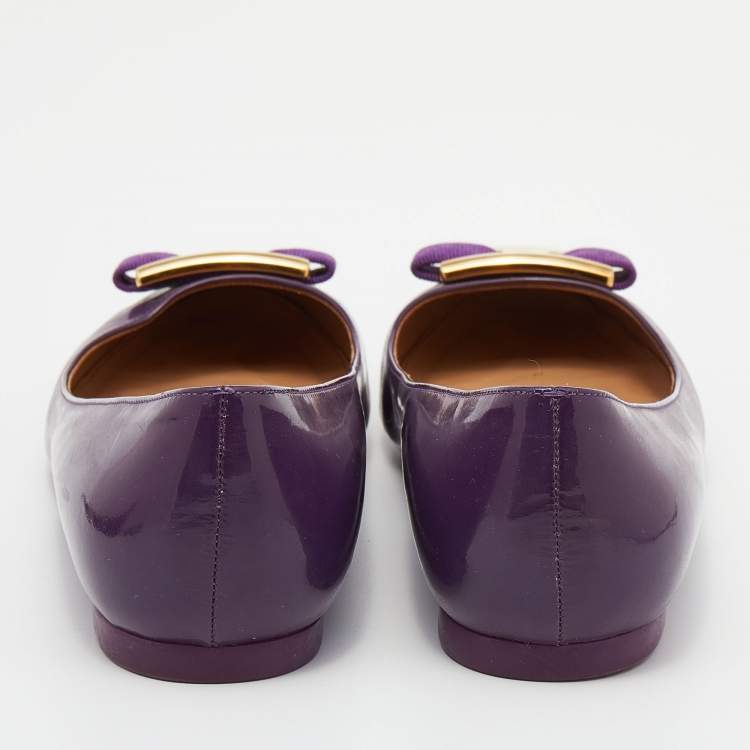 Pre Owned Salvatore Ferragamo Purple Patent Leather Vara Bow Ballet Flats Size 39