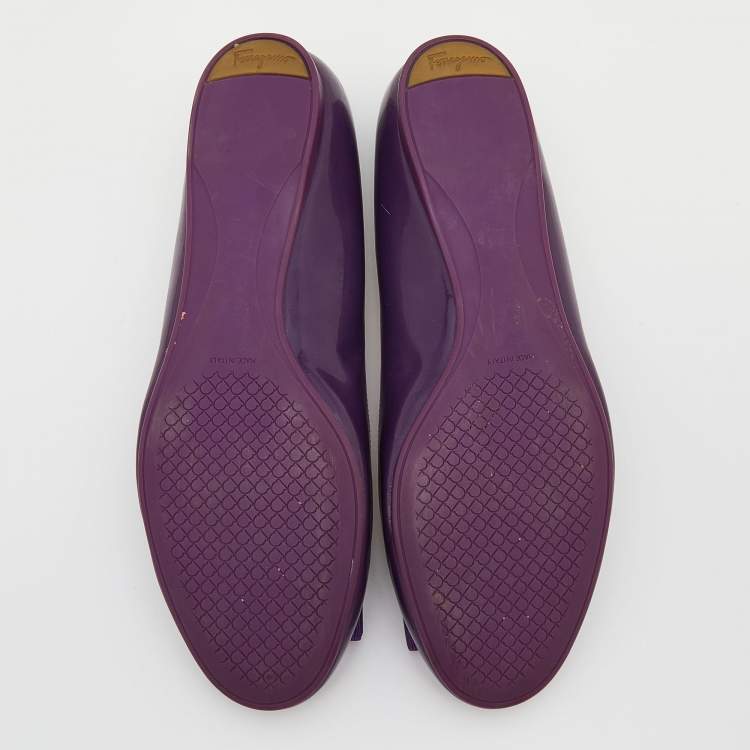 Pre Owned Salvatore Ferragamo Purple Patent Leather Vara Bow Ballet Flats Size 39