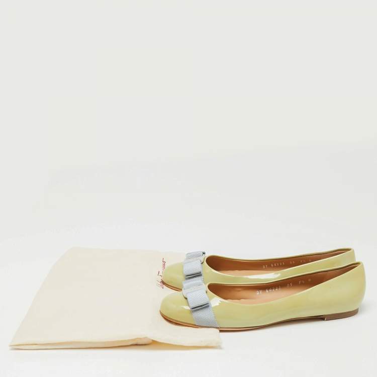 Pre Owned Salvatore Ferragamo Green Patent Leather Bow Varina Ballet Flats Size 38