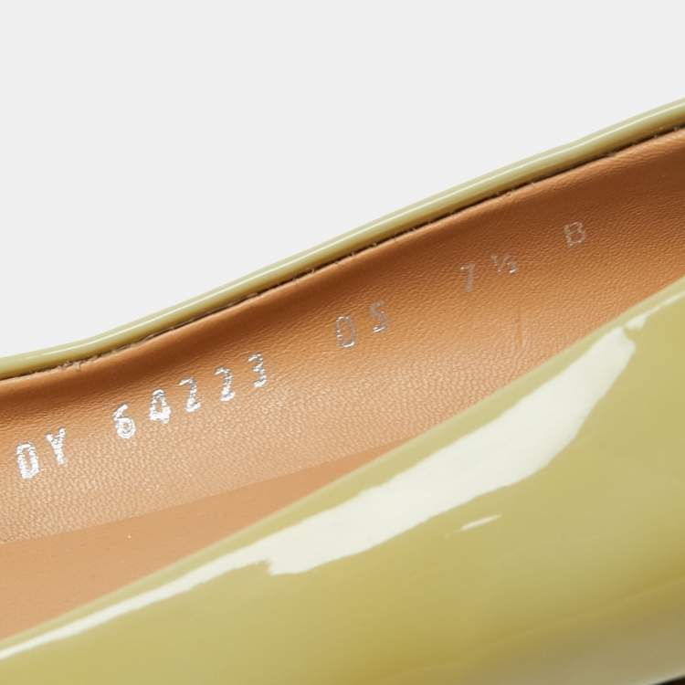 Pre Owned Salvatore Ferragamo Green Patent Leather Bow Varina Ballet Flats Size 38