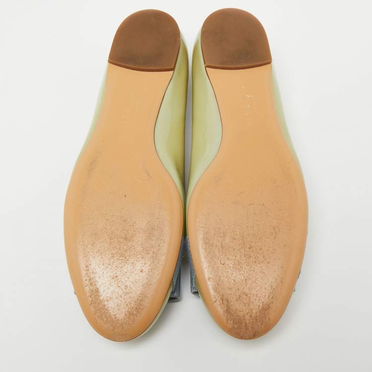 Pre Owned Salvatore Ferragamo Green Patent Leather Bow Varina Ballet Flats Size 38