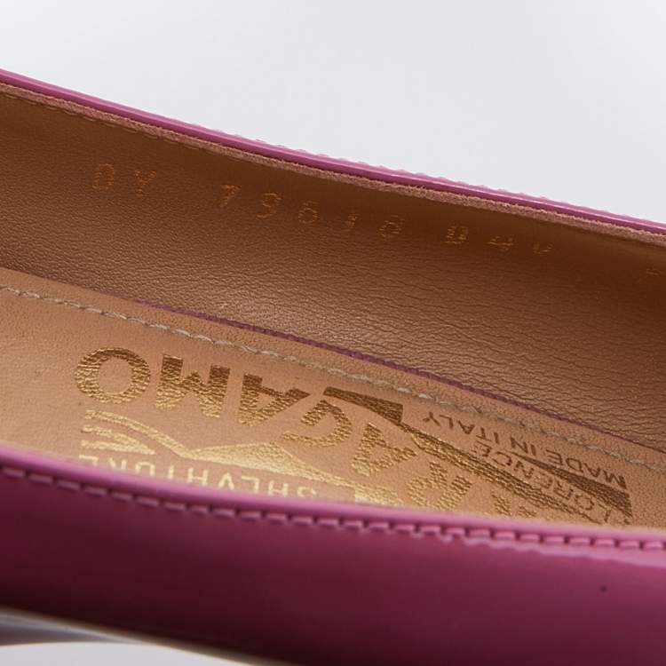 Pre Owned Salvatore Ferragamo Pink Patent Leather Block Heel Pumps Size 36.5