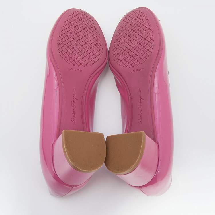 Pre Owned Salvatore Ferragamo Pink Patent Leather Block Heel Pumps Size 36.5