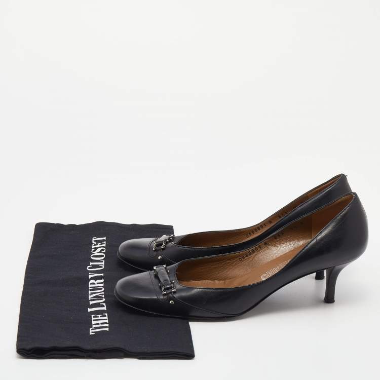 Pre Owned Salvatore Ferragamo Black Leather Square Toe Pumps Size 40