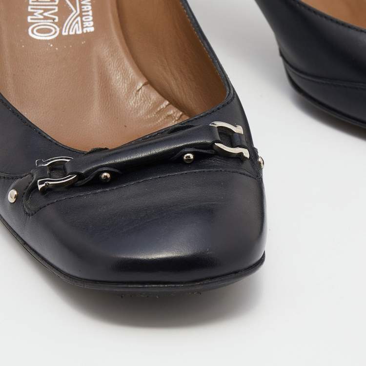 Pre Owned Salvatore Ferragamo Black Leather Square Toe Pumps Size 40