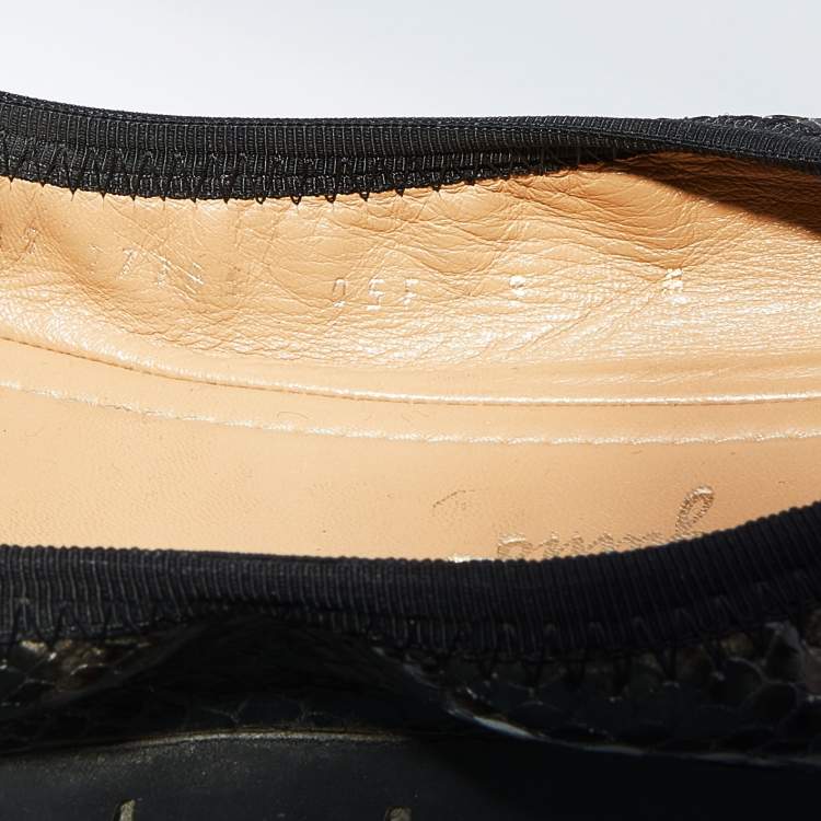 Pre Owned Salvatore Ferragamo Brown Python Embossed Leather Vara Bow Scrunch Ballet Flats Size 39.5