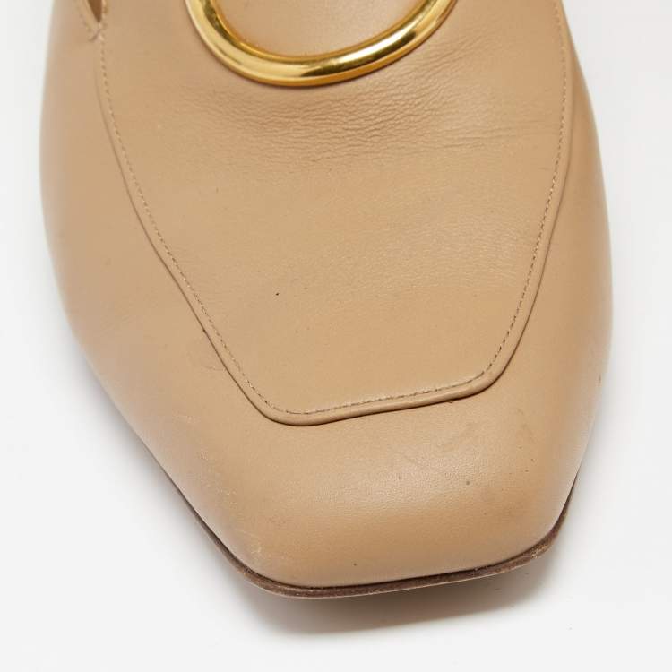 Pre Owned Salvatore Ferragamo Beige Leather Lana Loafers Size 38