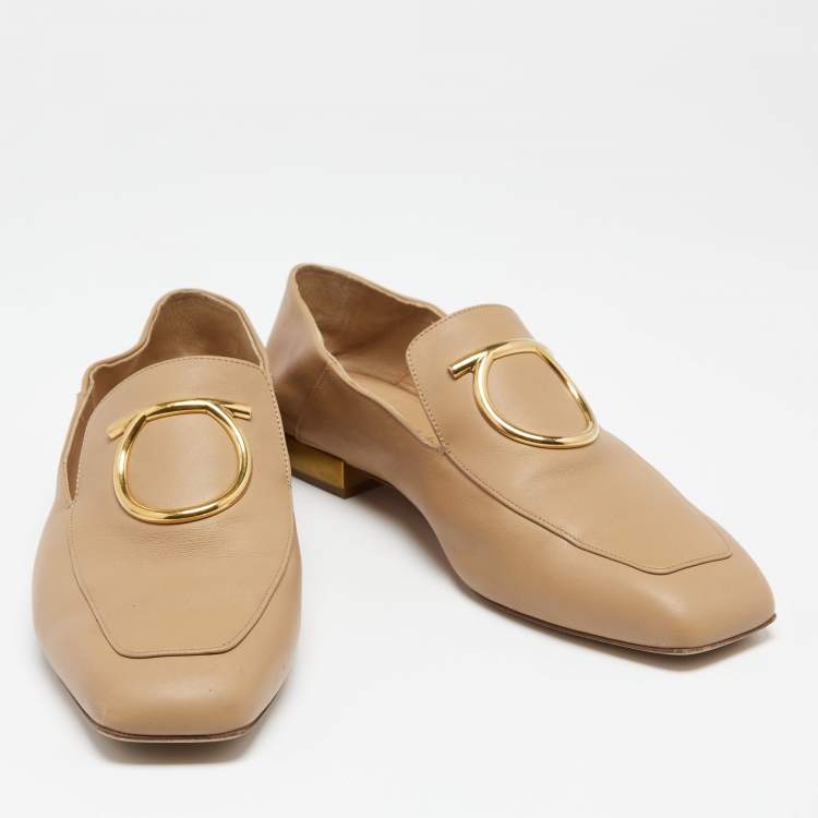 Pre Owned Salvatore Ferragamo Beige Leather Lana Loafers Size 38