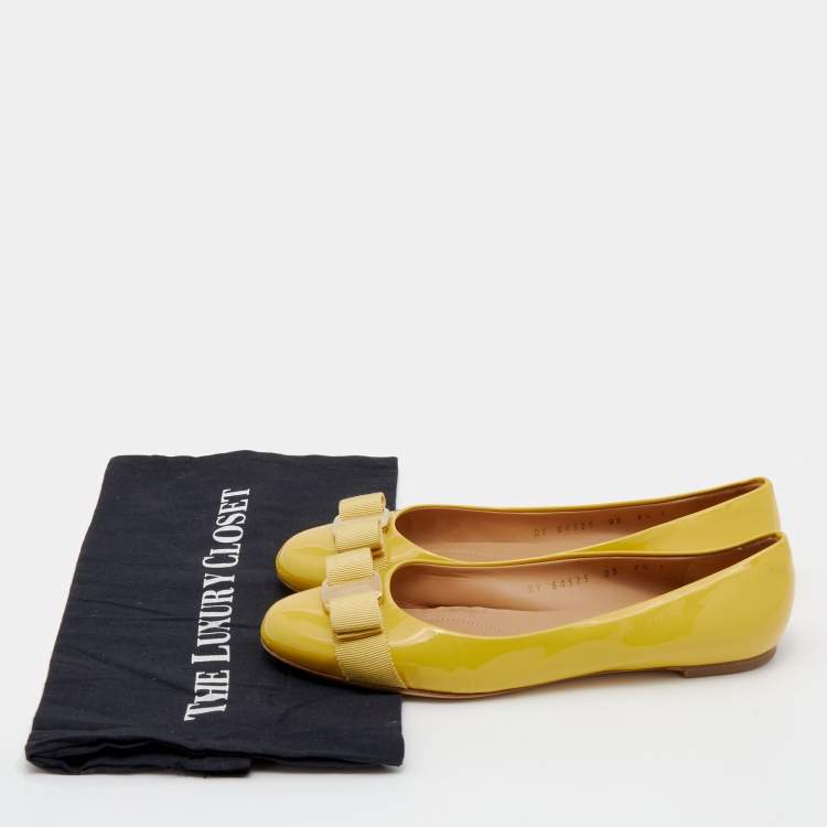 Pre Owned Salvatore Ferragamo Yellow Patent Leather Varina Ballet Flats Size 38