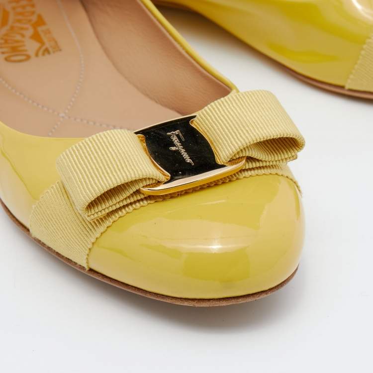 Pre Owned Salvatore Ferragamo Yellow Patent Leather Varina Ballet Flats Size 38