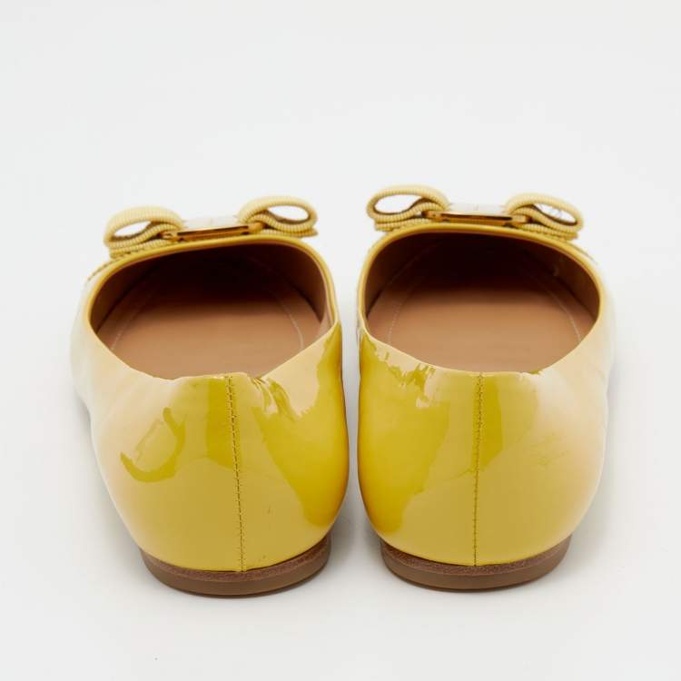 Pre Owned Salvatore Ferragamo Yellow Patent Leather Varina Ballet Flats Size 38