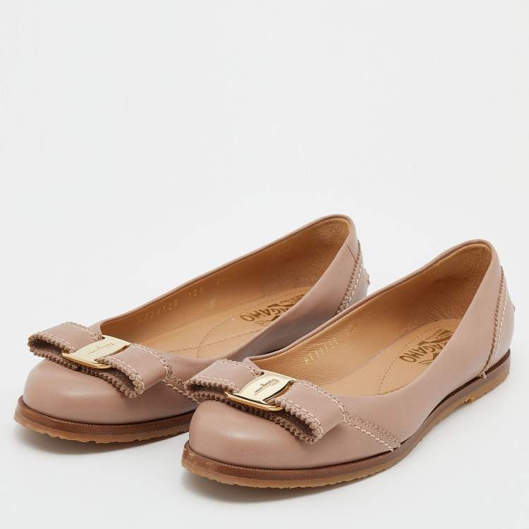 Pre Owned Salvatore Ferragamo French Pink Leather Vara Bow Ballet Flats Size 36