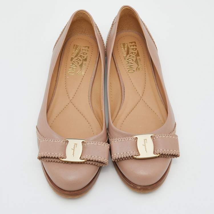 Pre Owned Salvatore Ferragamo French Pink Leather Vara Bow Ballet Flats Size 36