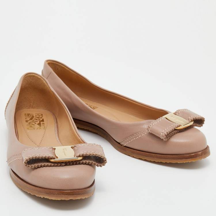 Pre Owned Salvatore Ferragamo French Pink Leather Vara Bow Ballet Flats Size 36