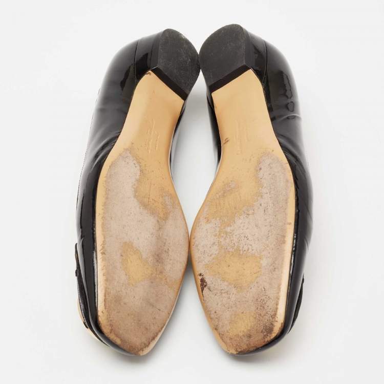 Pre Owned Salvatore Ferragamo Black Patent Leather Rebi Gancio Ballet Flats Size 38