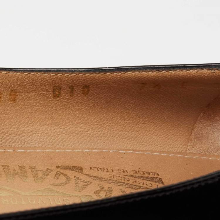 Pre Owned Salvatore Ferragamo Black Patent Leather Rebi Gancio Ballet Flats Size 38