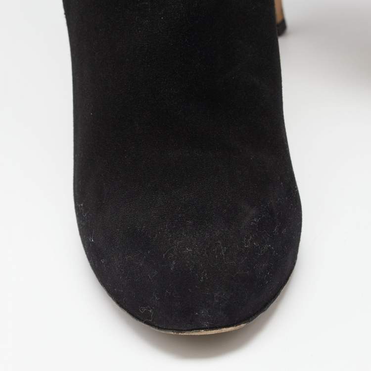 Pre Owned Salvatore Ferragamo Black Suede Zip Detail Knee Length Boots Size 39.5