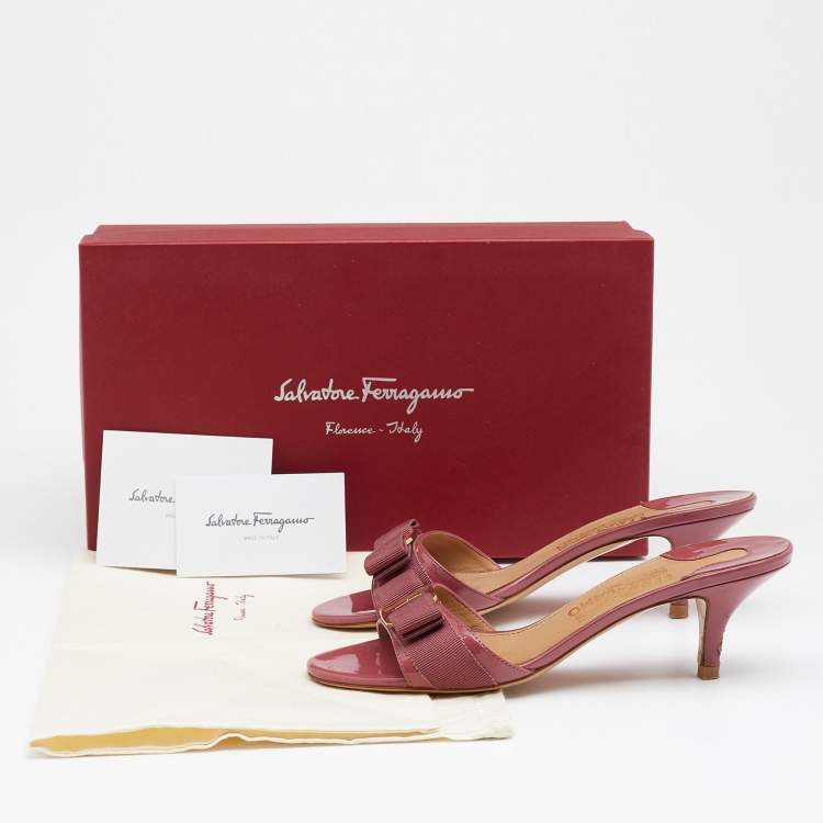 Pre Owned Salvatore Ferragamo Pink Patent Glory Bow Sandals Size 37.5