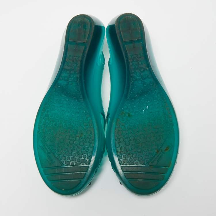 Pre Owned Salvatore Ferragamo Green Rubber Ballet Flats Size 37.5