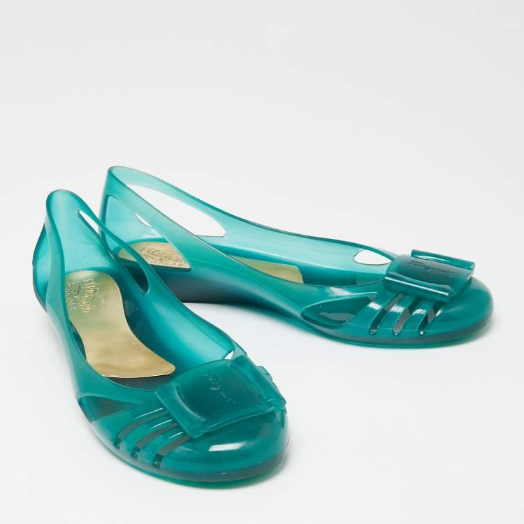Pre Owned Salvatore Ferragamo Green Rubber Ballet Flats Size 37.5