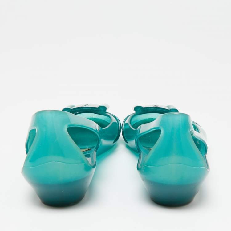 Pre Owned Salvatore Ferragamo Green Rubber Ballet Flats Size 37.5