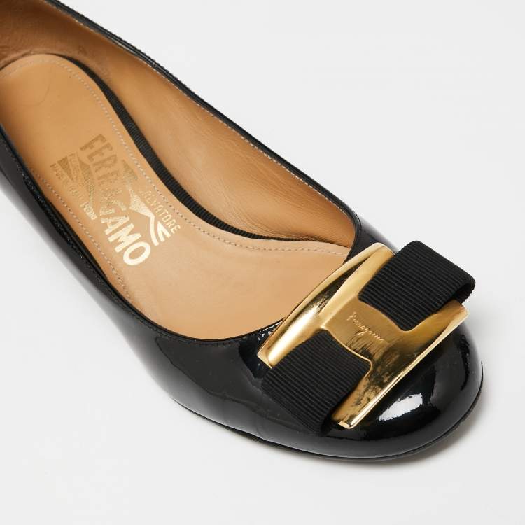 Pre Owned Salvatore Ferragamo Black Patent Leather Ninna Block Heel Pumps Size 36