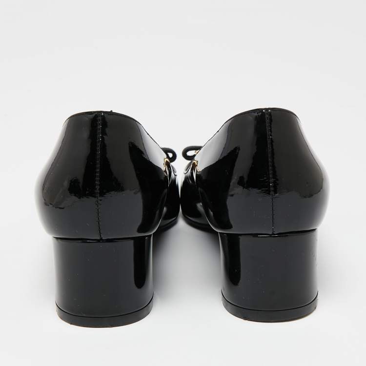 Pre Owned Salvatore Ferragamo Black Patent Leather Ninna Block Heel Pumps Size 36
