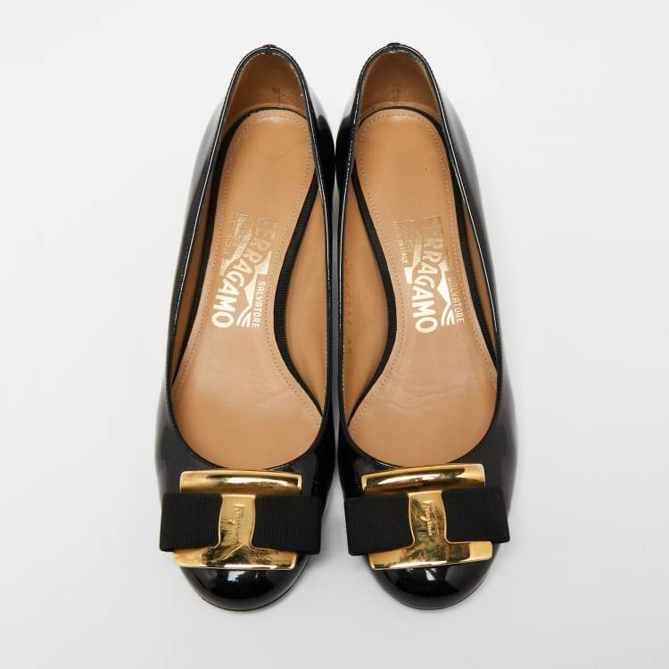Pre Owned Salvatore Ferragamo Black Patent Leather Ninna Block Heel Pumps Size 36