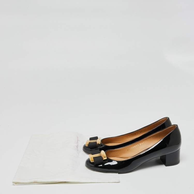 Pre Owned Salvatore Ferragamo Black Patent Leather Ninna Block Heel Pumps Size 36