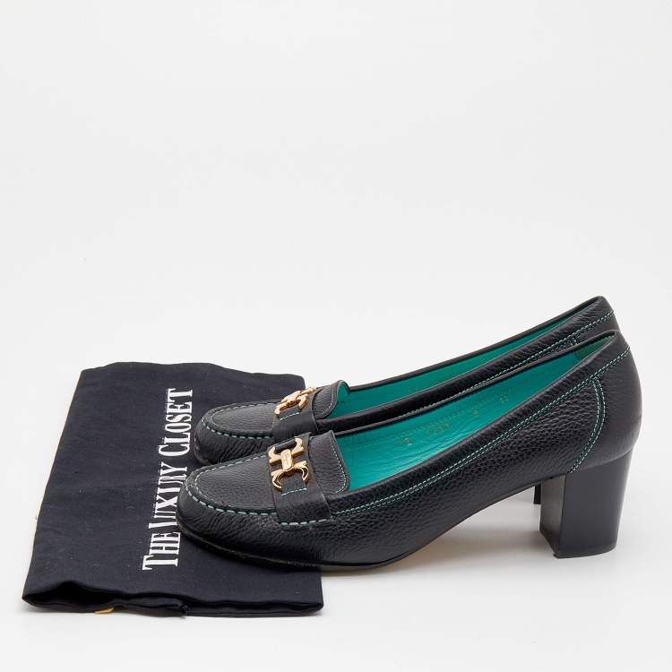 Pre Owned Salvatore Ferragamo Black Leather Loafer Pumps Size 39.5