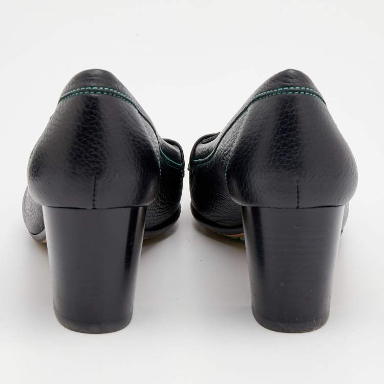 Pre Owned Salvatore Ferragamo Black Leather Loafer Pumps Size 39.5