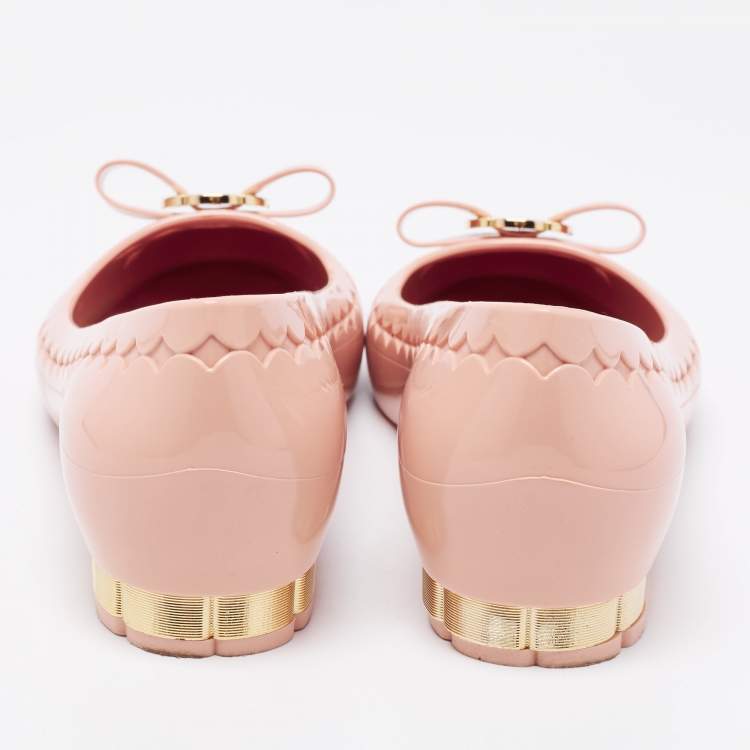 Pre Owned Salvatore Ferragamo Beige Jelly Cut Out Detail Ballet Flats Size 36.5