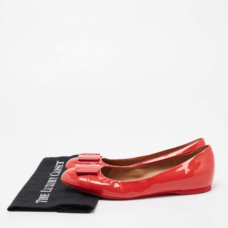 Pre Owned Salvatore Ferragamo Coral Pink Patent Leather Degrade Ballet Flat Size 39.5