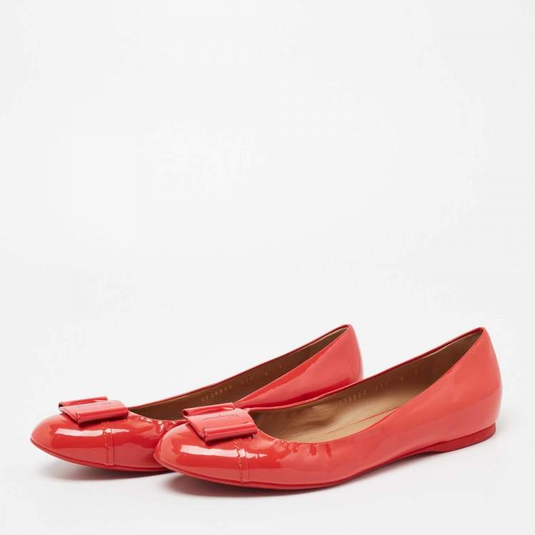 Pre Owned Salvatore Ferragamo Coral Pink Patent Leather Degrade Ballet Flat Size 39.5