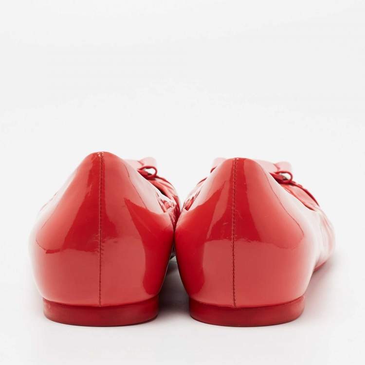 Pre Owned Salvatore Ferragamo Coral Pink Patent Leather Degrade Ballet Flat Size 39.5