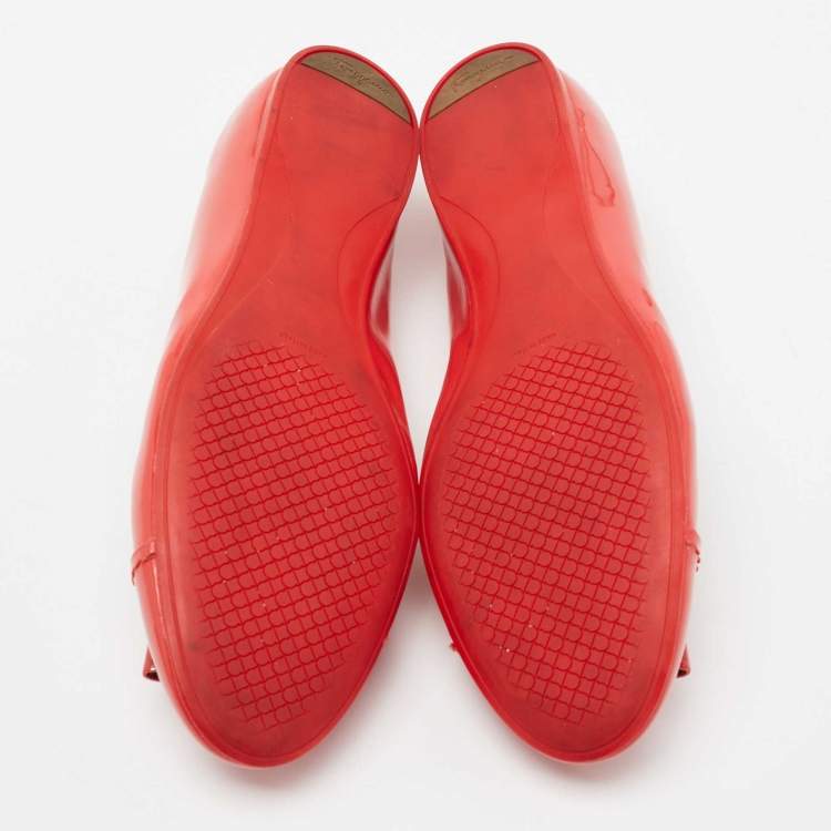 Pre Owned Salvatore Ferragamo Coral Pink Patent Leather Degrade Ballet Flat Size 39.5