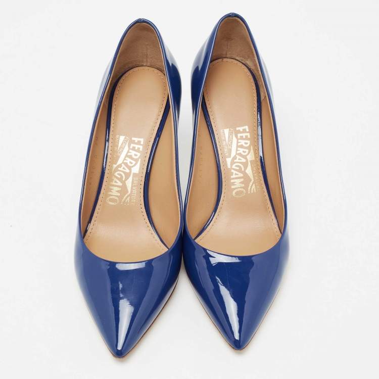 Pre Owned Salvatore Ferragamo Navy Blue Patent Leather Pointed Toe Pumps Size 36